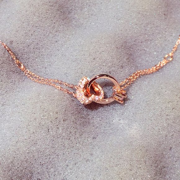 New Rose Gold Ring & Pave Heart Double Interlocking Bracelet - Picture 4 of 6